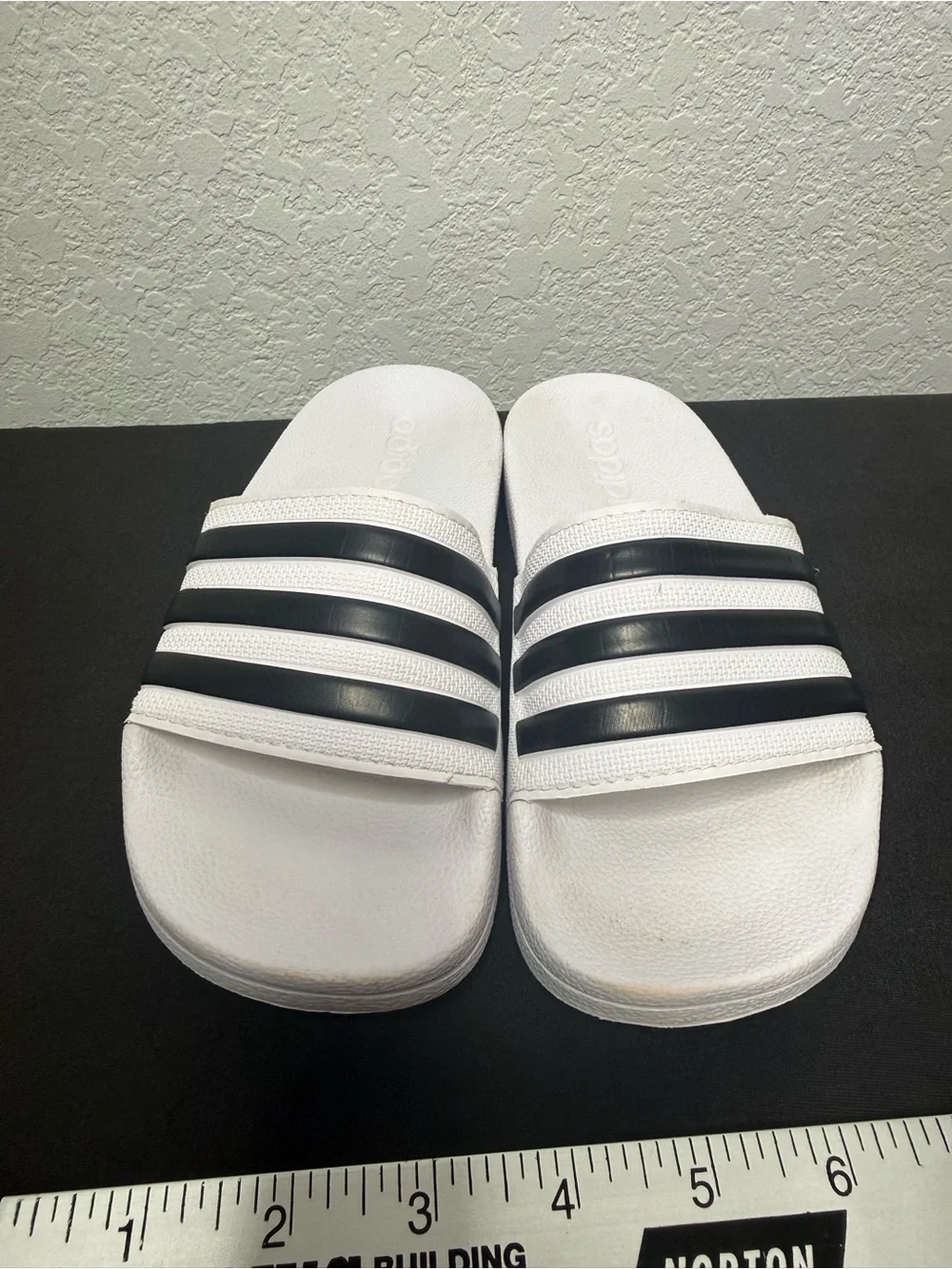Kids White Slide Sandals with Black Stripes size 13k